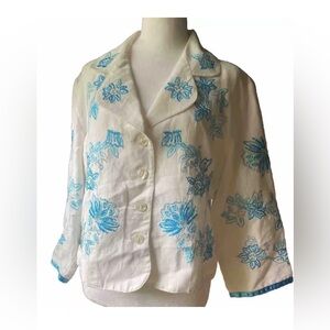 Live A Little Linen Embroidered‎ Jacket Large
